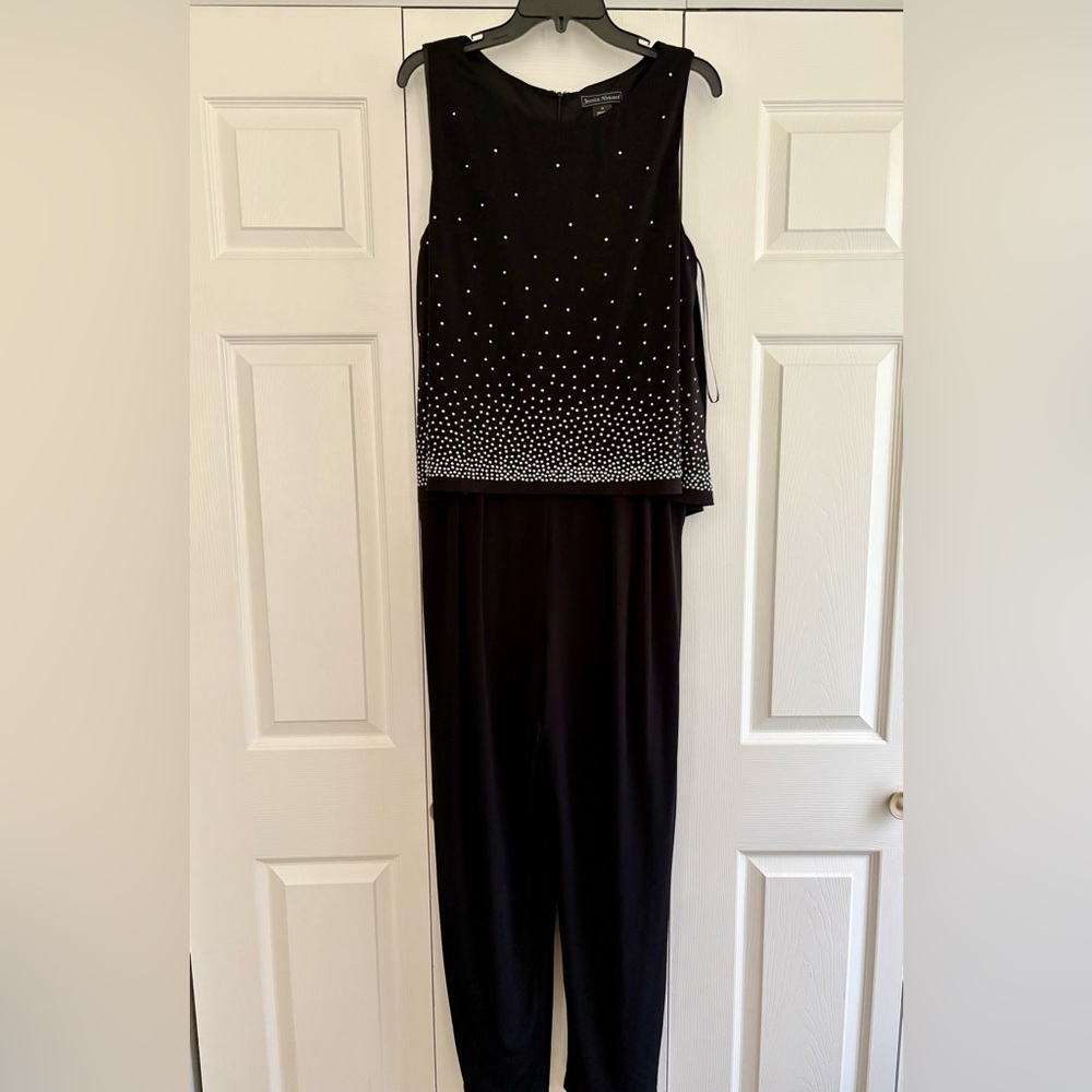 Jessica Howard Women's Black Dressy Jumpsuit with embellished top. Size 14. - Picture 2 of 5